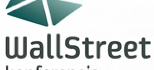 A bustling conference on Wall Street with attendees walking on the sidewalk.  Keywords: conference, Wall Street, sidewalk.